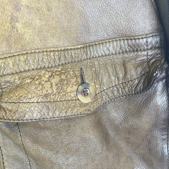 Faconnable Bomber Jacket Coat Mens Medium Leather Brown Vintage Retro Hipster - Picture 8 of 10
